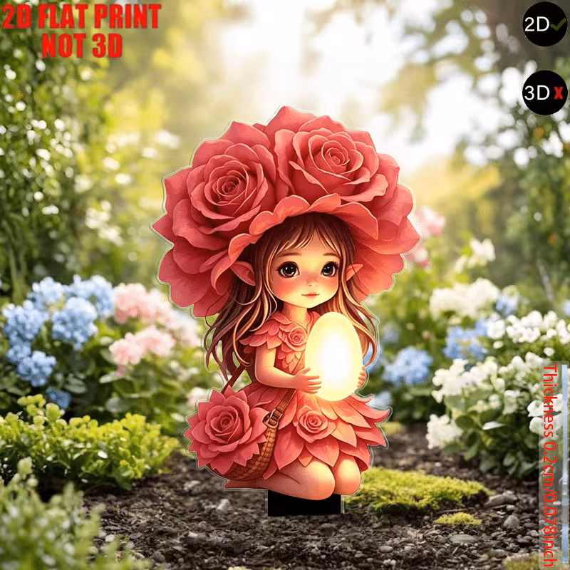 Fairy Rose Garden Stake with Luminous Egg Ornament