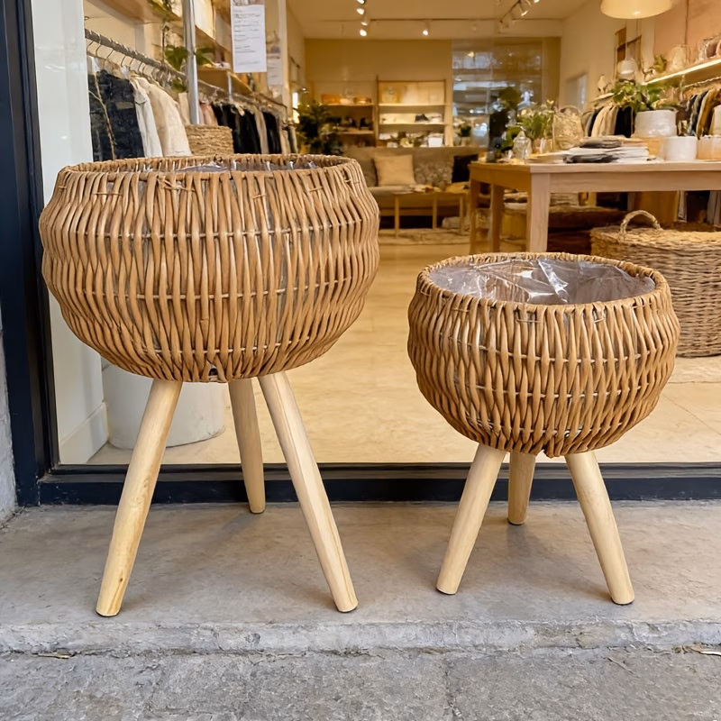  Boho Rattan Plant Pot Set