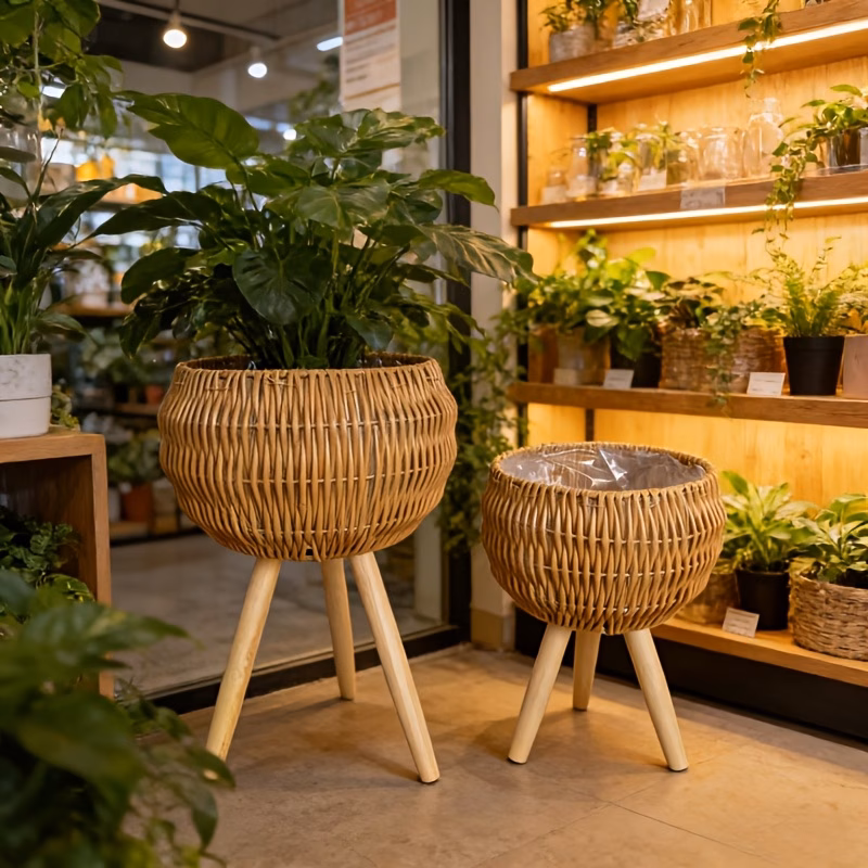  Boho Rattan Plant Pot Set