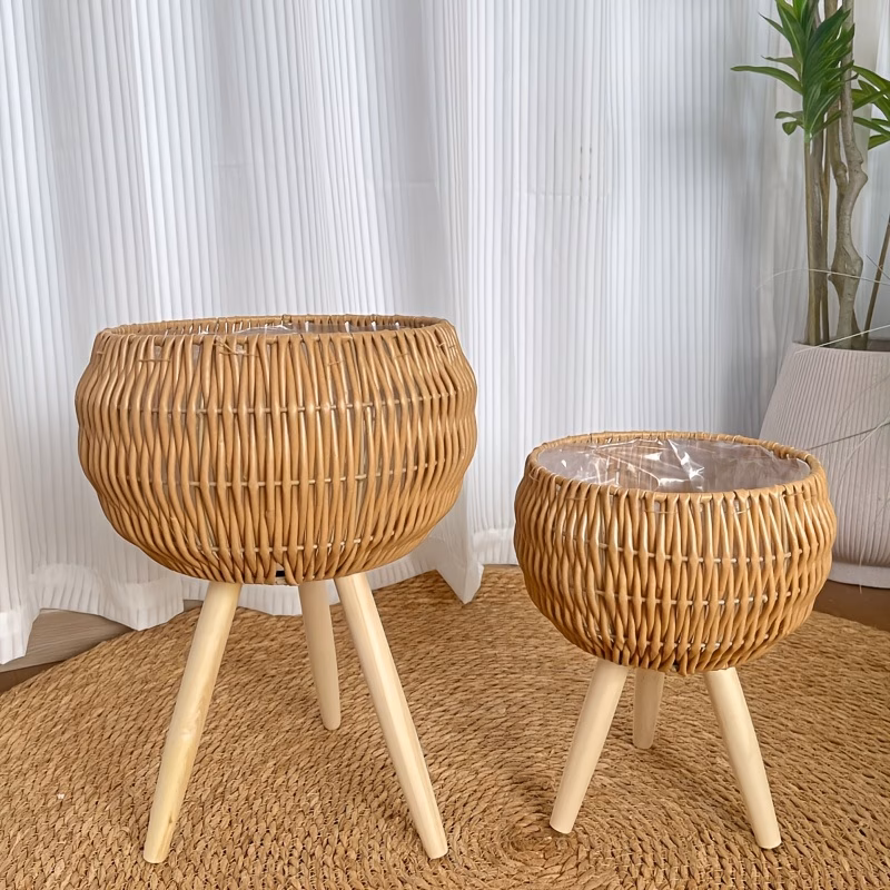  Boho Rattan Plant Pot Set
