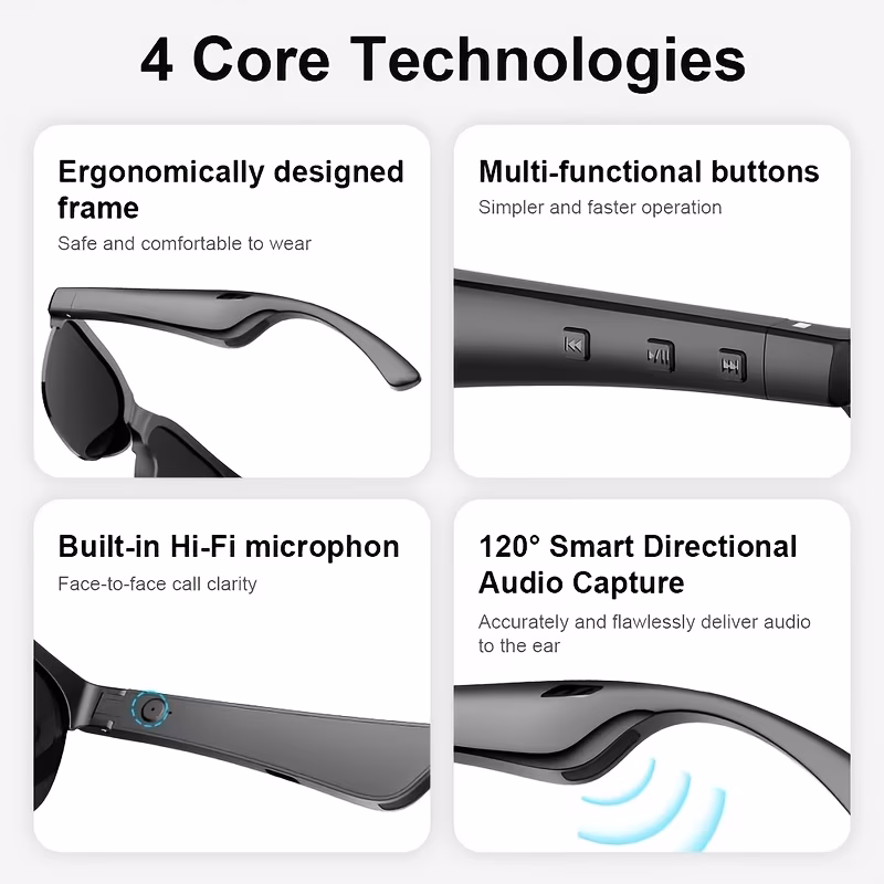 Smart Glasses with Wireless HIFI Headphones