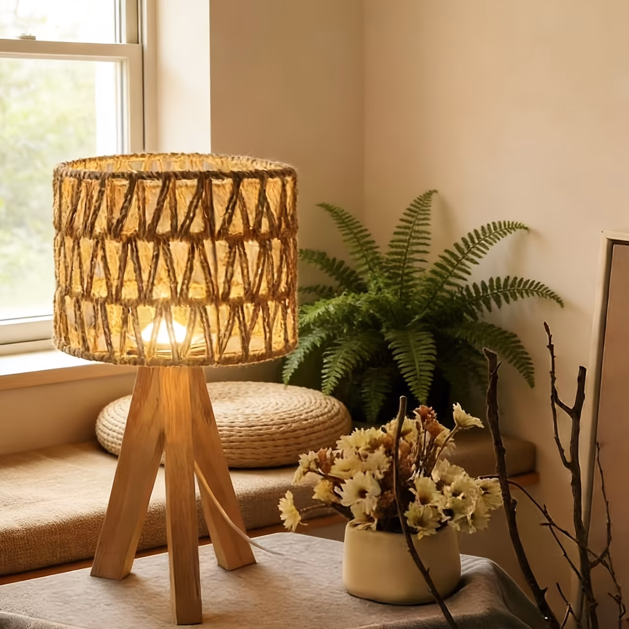 Rattan Woven Hollow Table Lamp