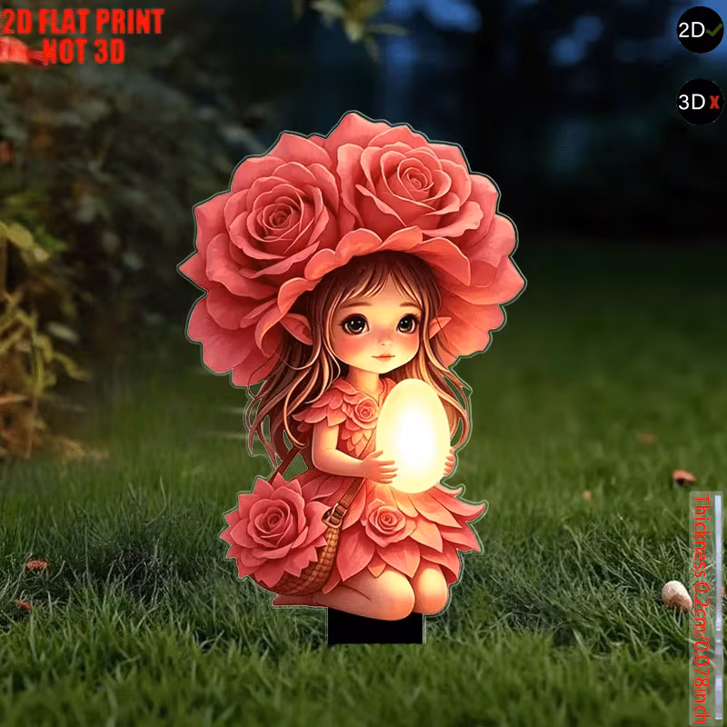 Fairy Rose Garden Stake with Luminous Egg Ornament