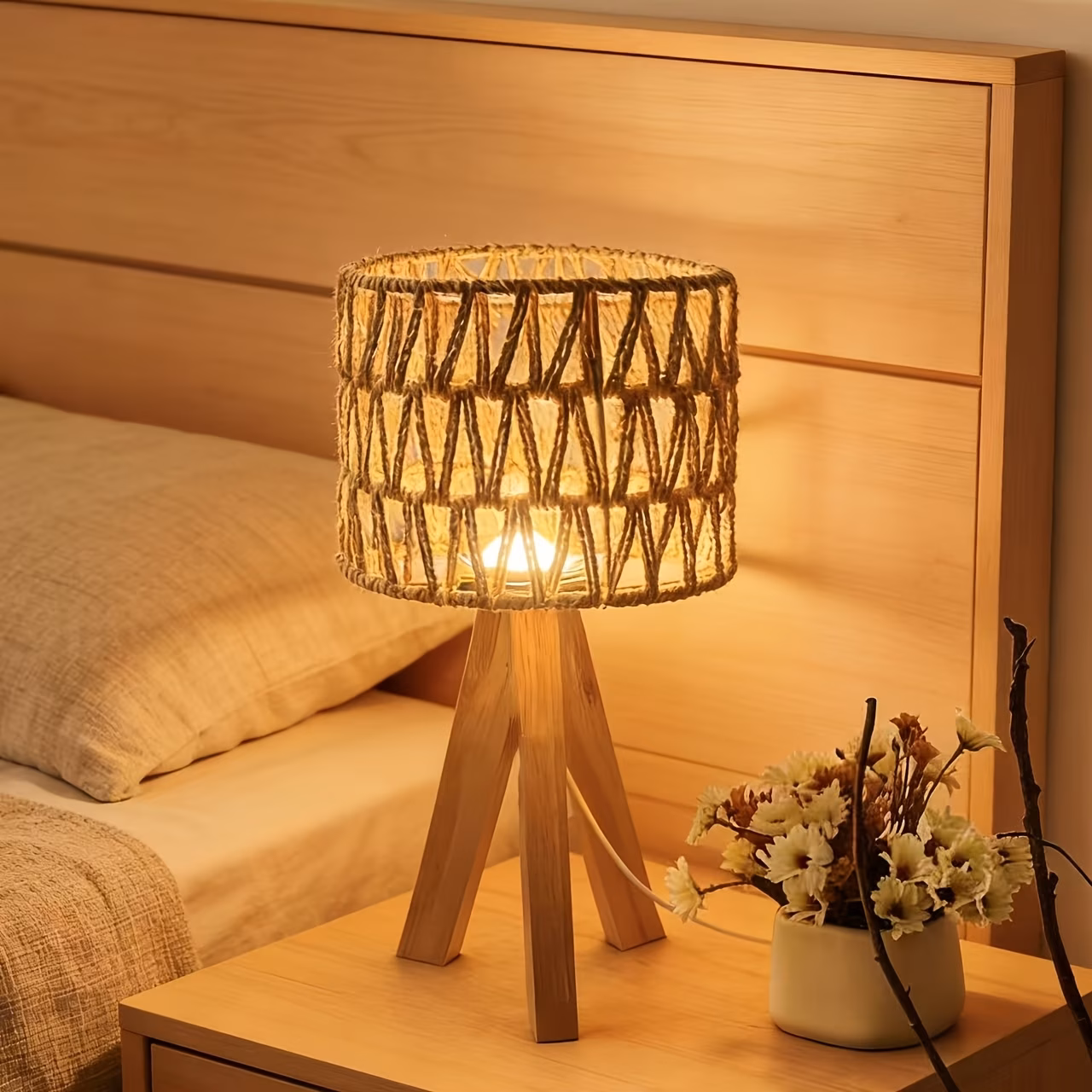 Rattan Woven Hollow Table Lamp
