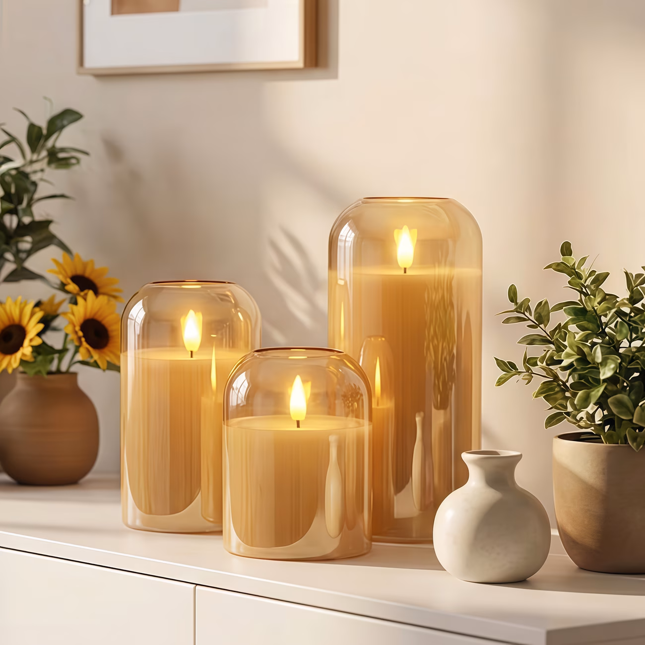 Set of 3 Golden Flameless Battery-operated Candles