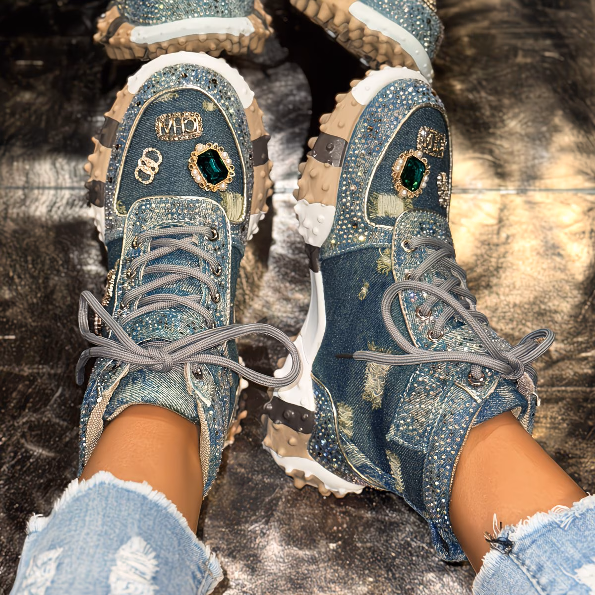  Rhinestone High-Top Shoes