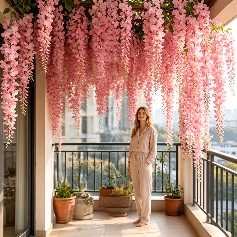 Pink Artificial Wisteria Vine Set with Ties
