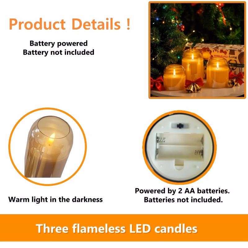Set of 3 Golden Flameless Battery-operated Candles