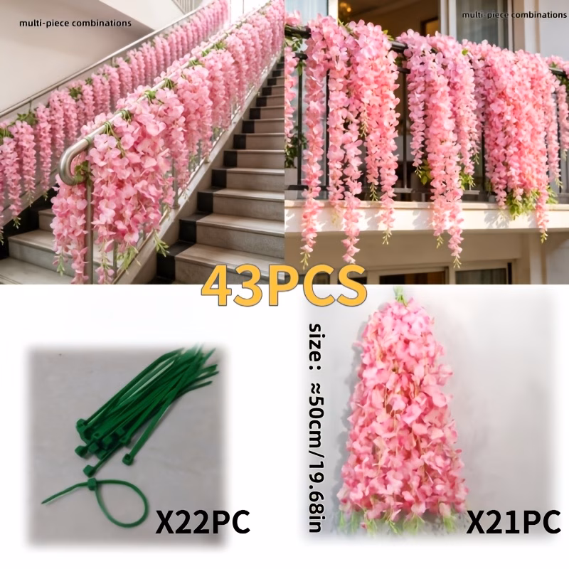 Pink Artificial Wisteria Vine Set with Ties